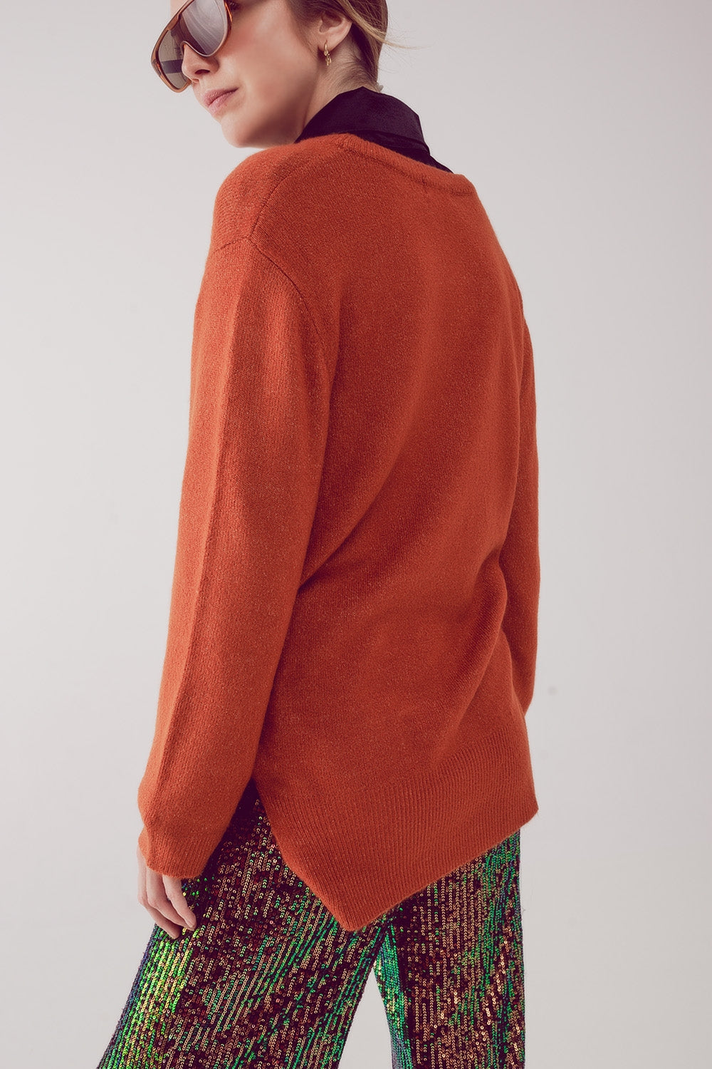 Vestido de camisola oversized com decote redondo laranja