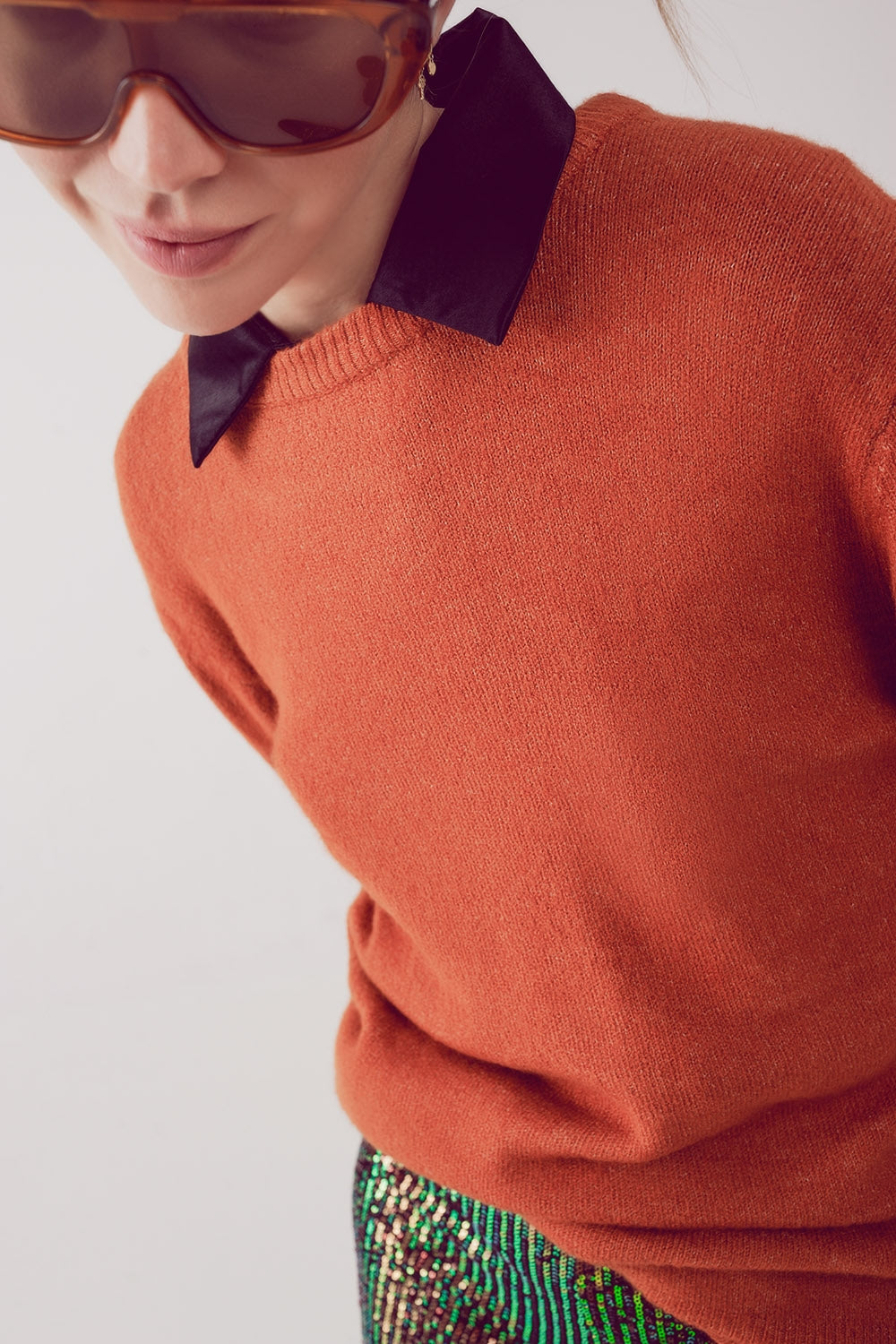 Vestido de camisola oversized com decote redondo laranja