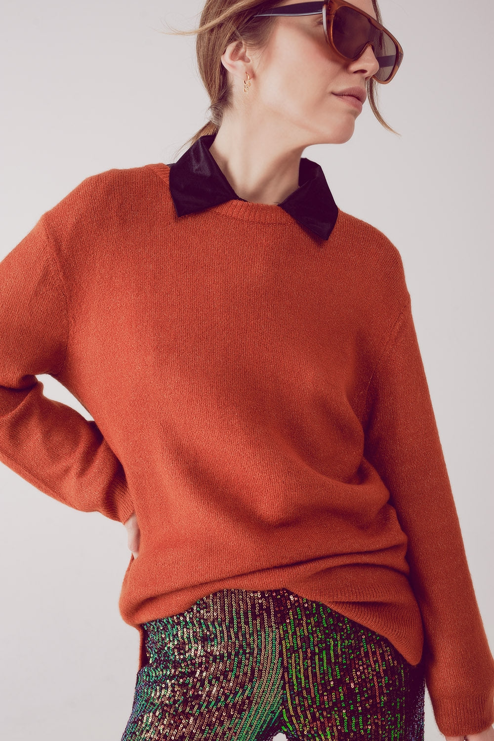 Vestido de camisola oversized com decote redondo laranja