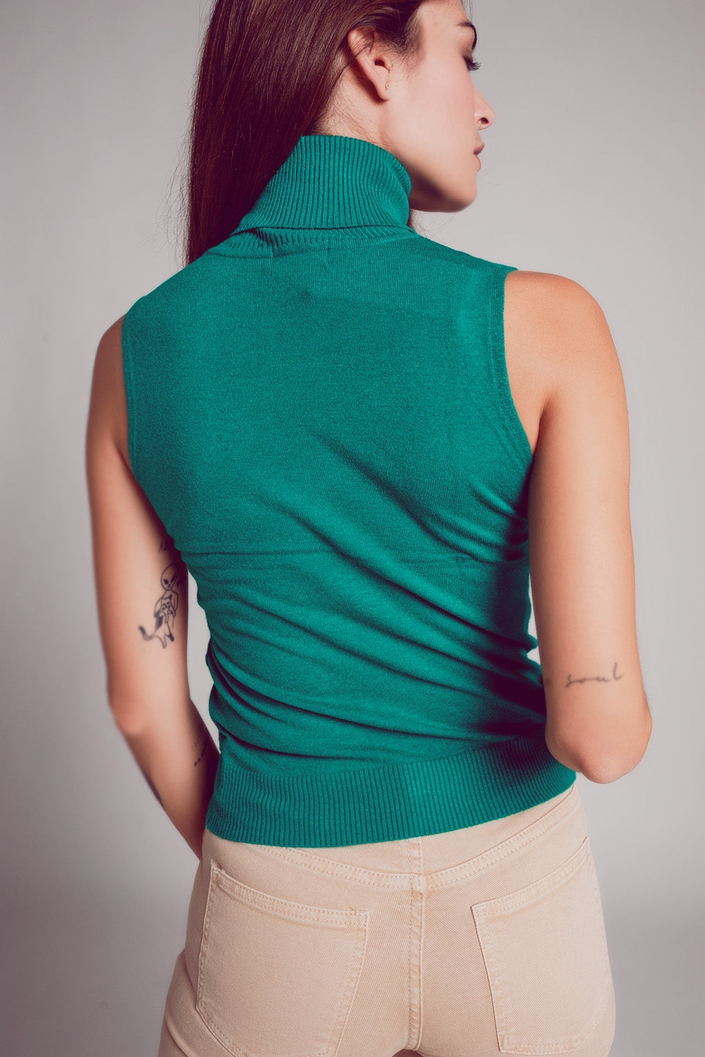 Camisola de malha sem mangas em verde