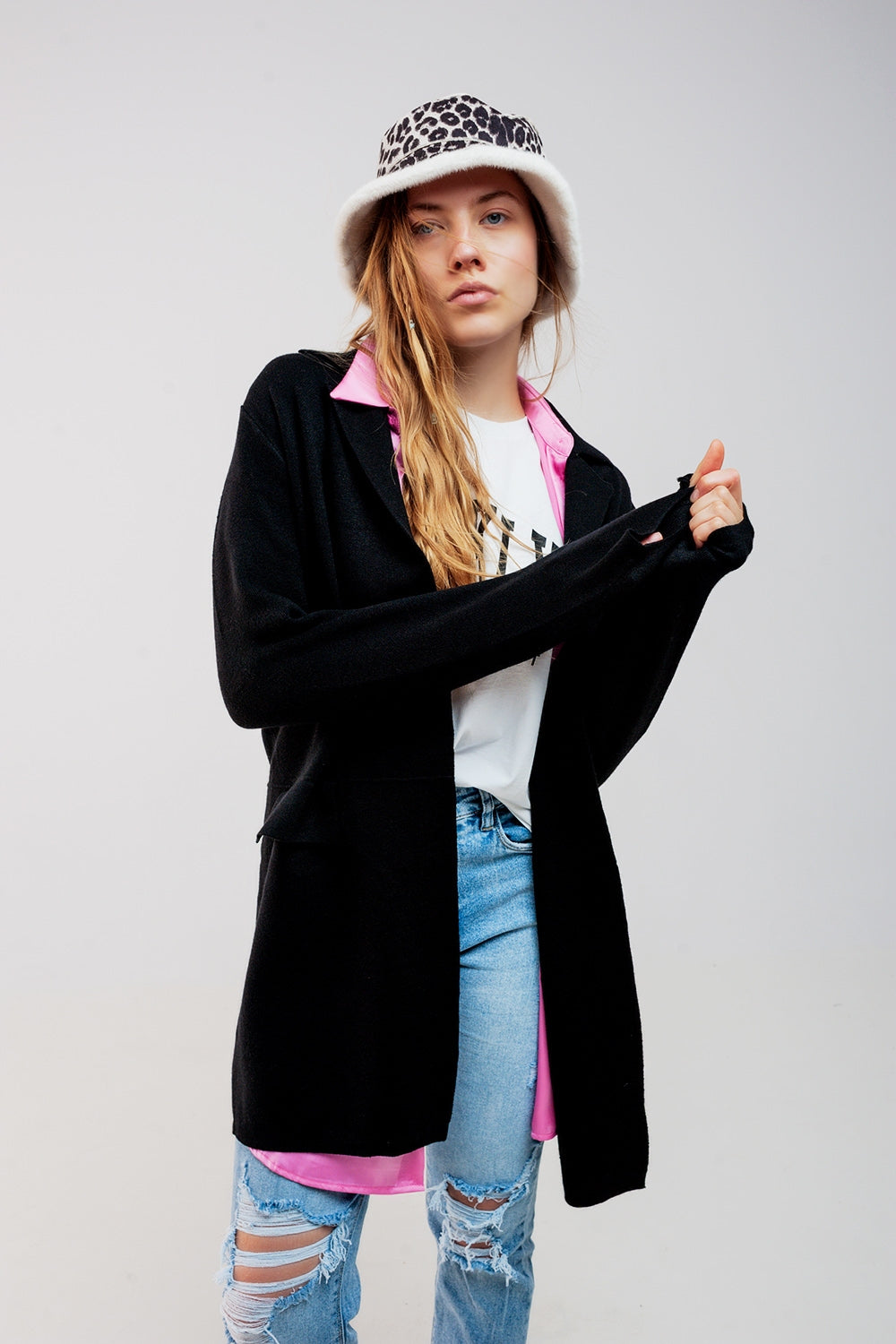 Cardigan de gola oversized em preto