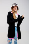 Cardigan de gola oversized em preto