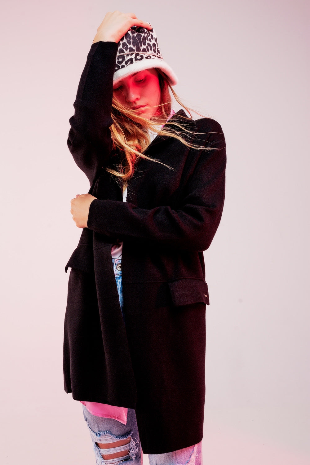 Cardigan de gola oversized em preto