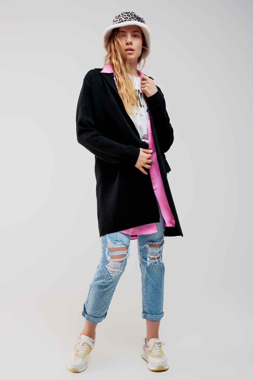 Cardigan de gola oversized em preto