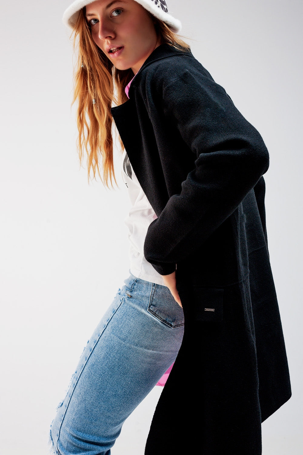 Cardigan de gola oversized em preto