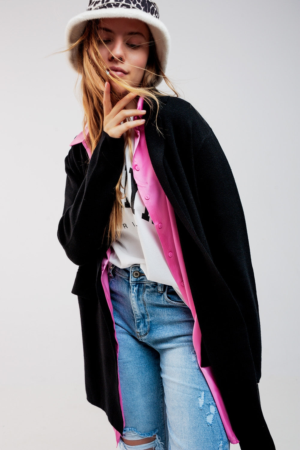 Cardigan de gola oversized em preto