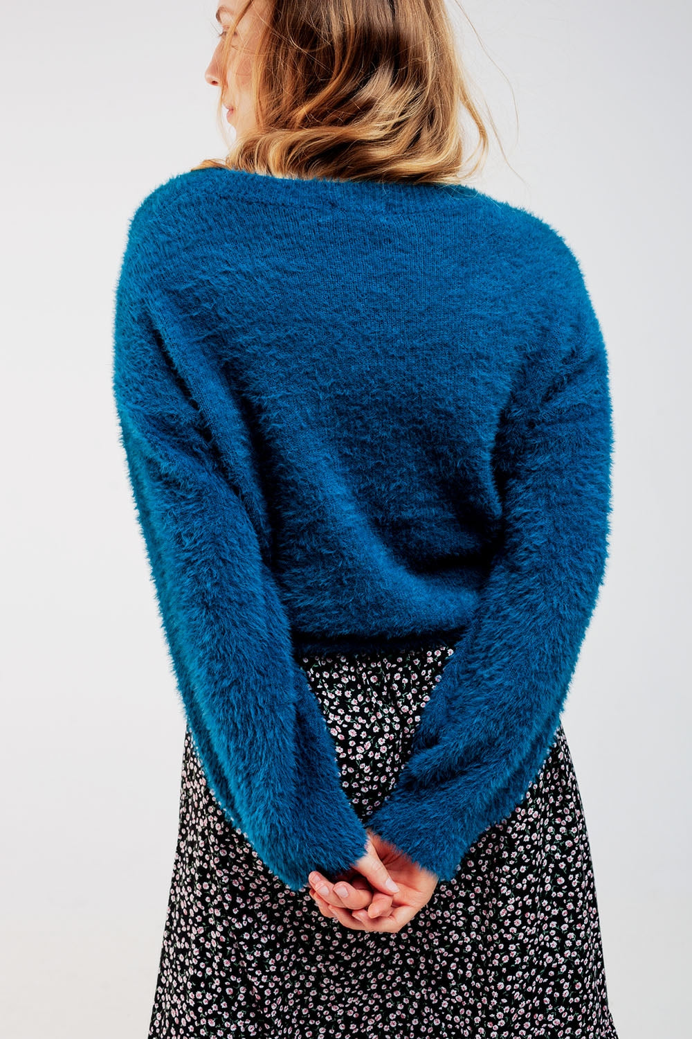 Camisola de malha fofa azul