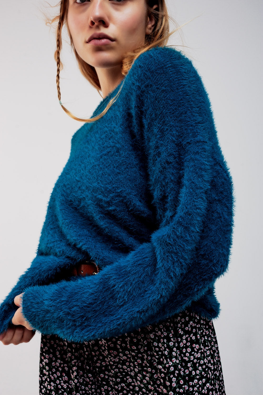 Camisola de malha fofa azul