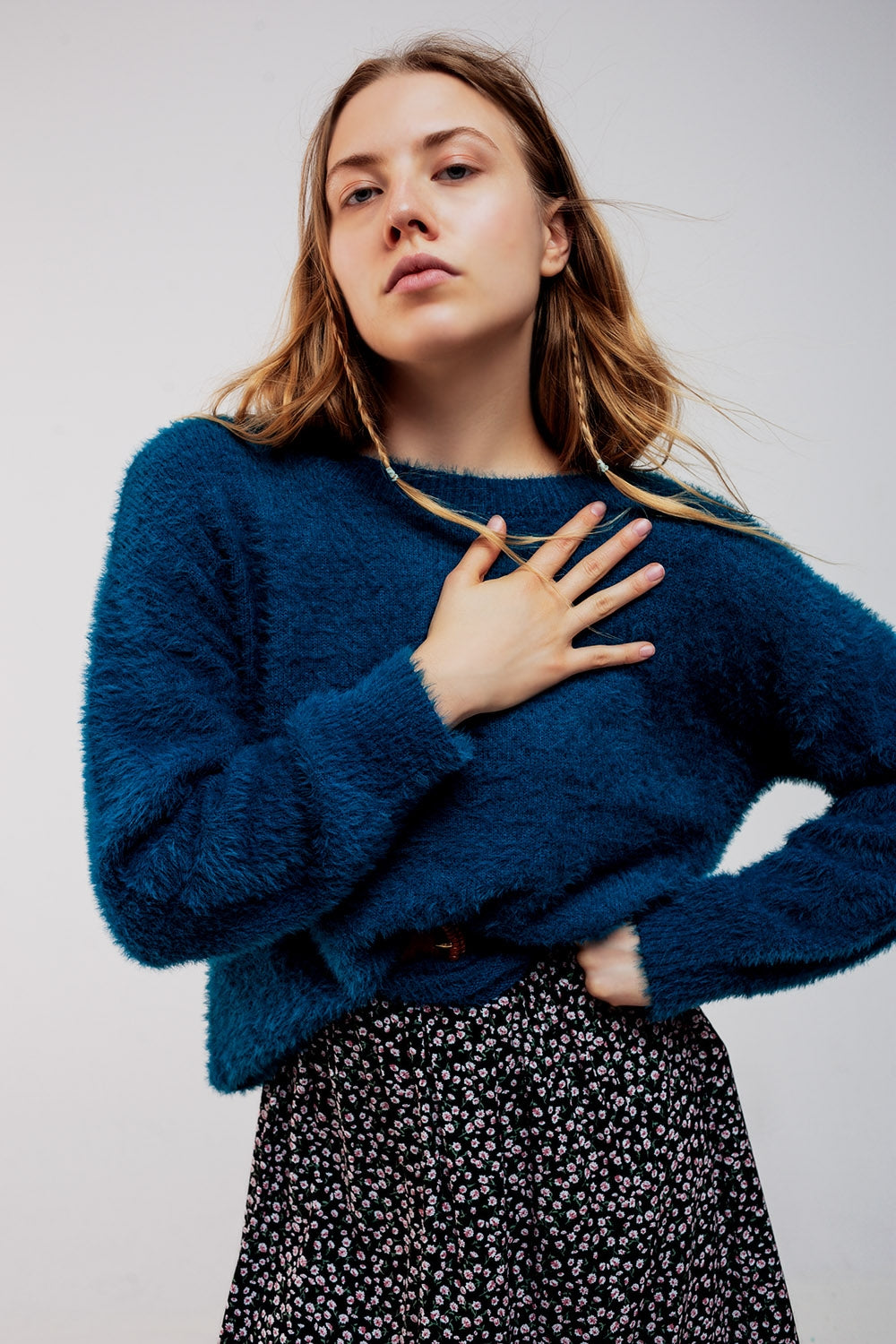 Camisola de malha fofa azul
