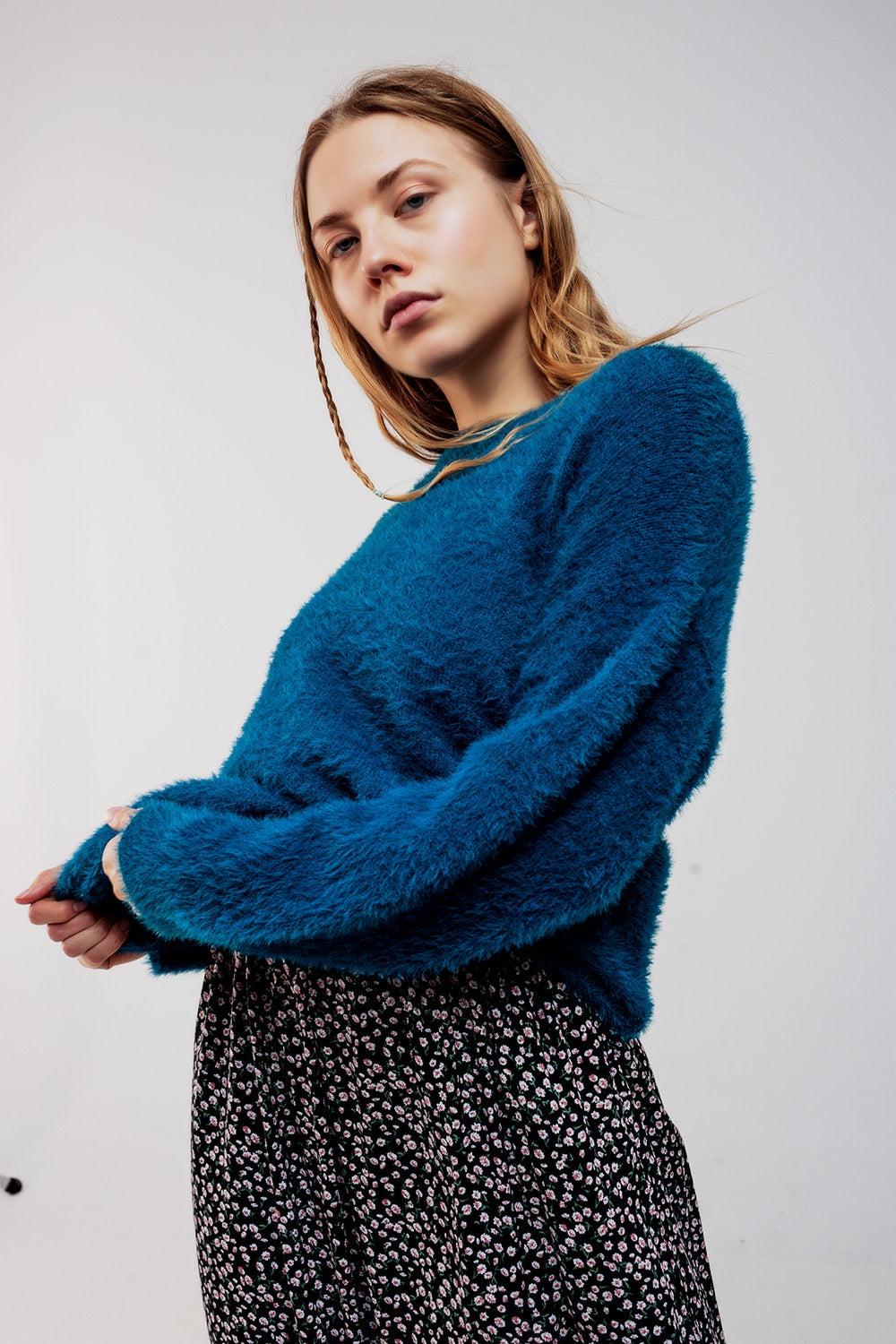 Camisola de malha fofa azul