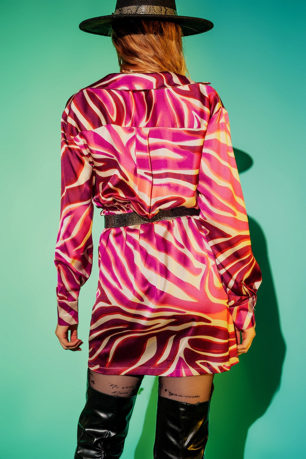 Vestido party Midi com padrão de zebra fuchsia