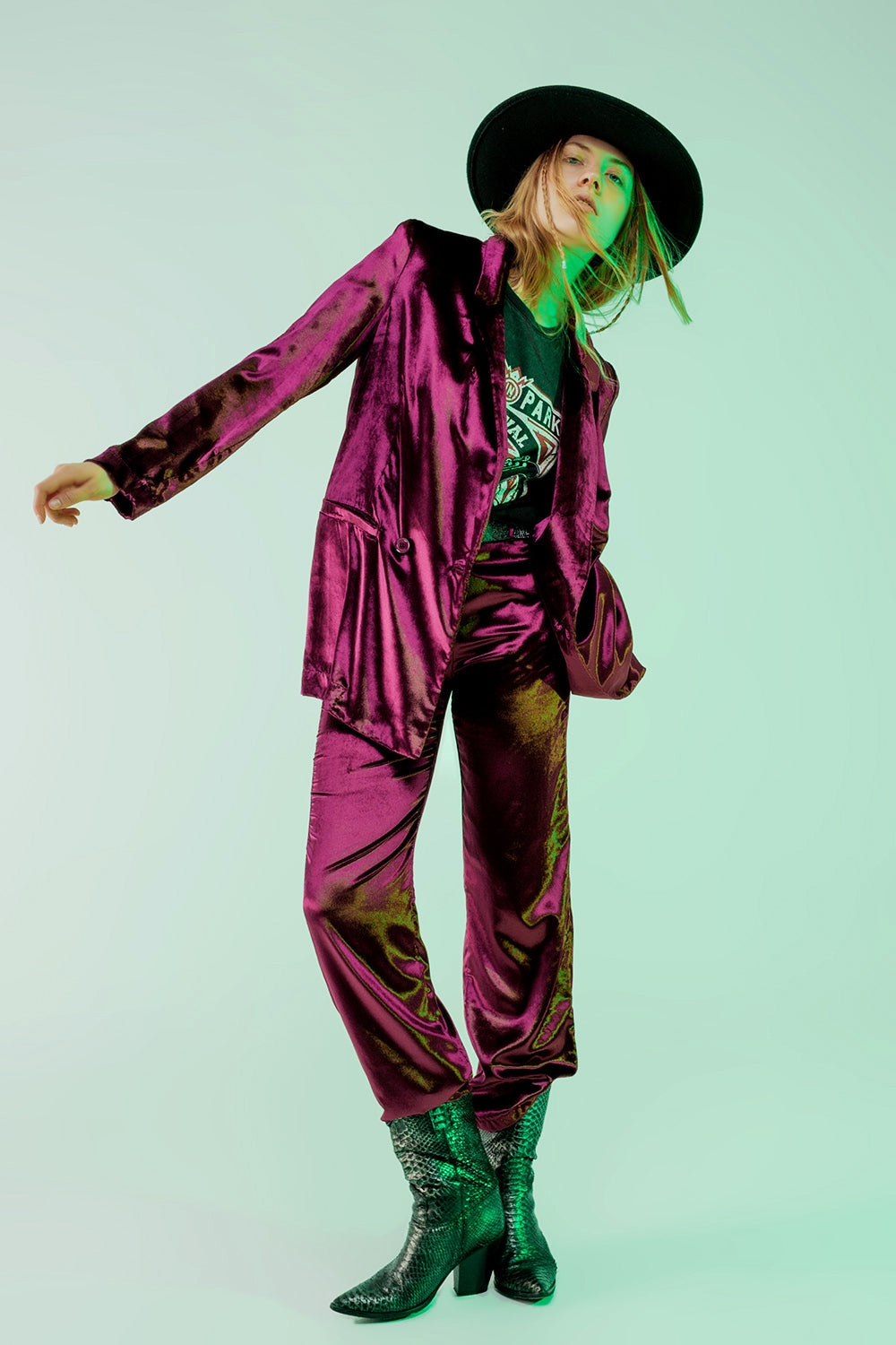Blazer de veludo purpura oversize