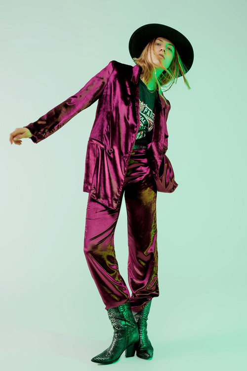 Blazer de veludo purpura oversize