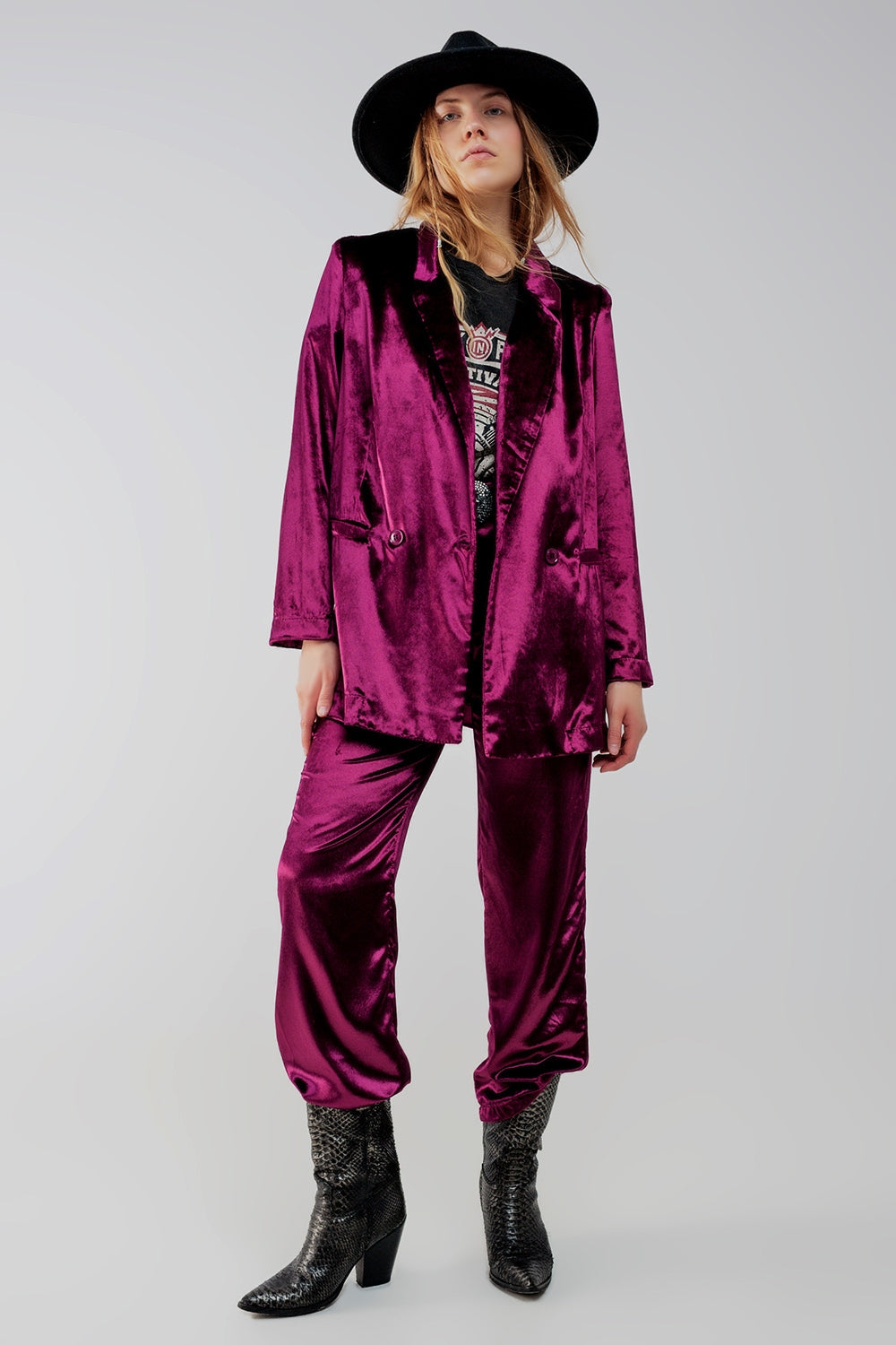 Blazer de veludo purpura oversize