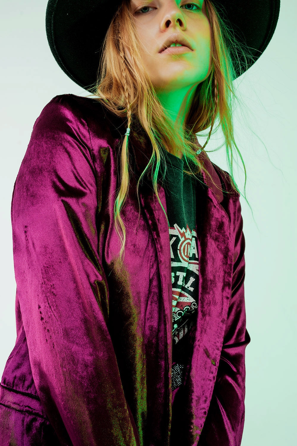 Blazer de veludo purpura oversize