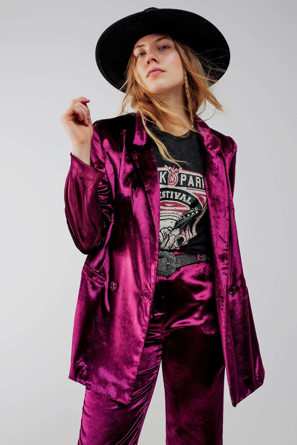 Blazer de veludo purpura oversize