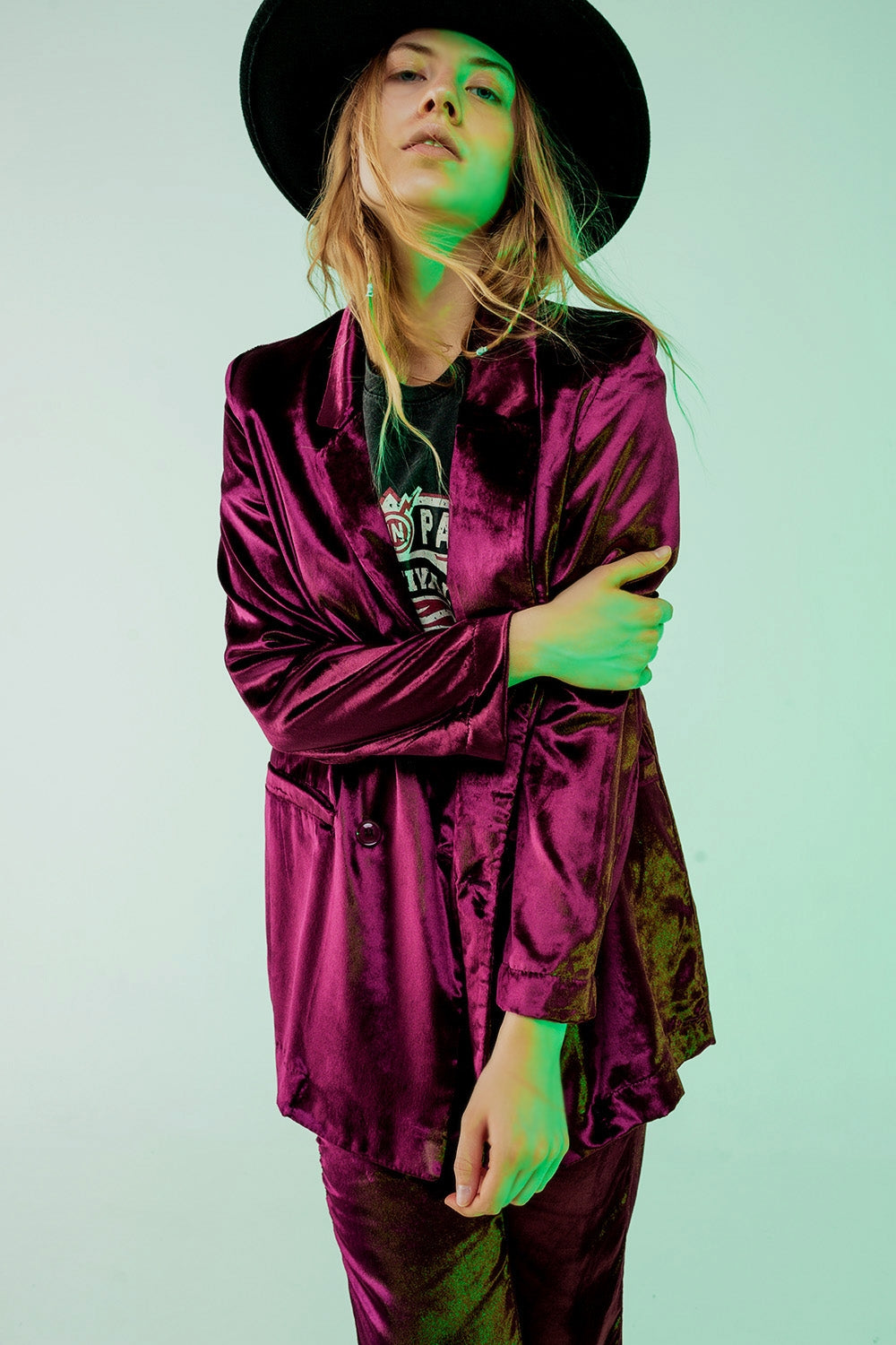 Blazer de veludo purpura oversize