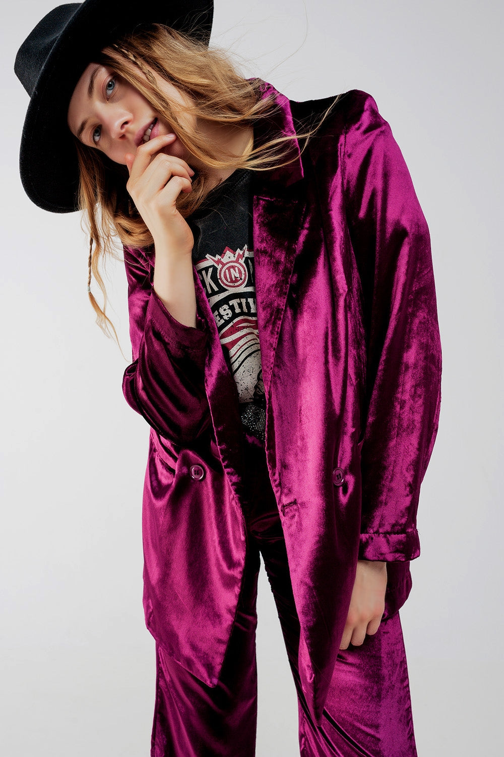 Blazer de veludo purpura oversize