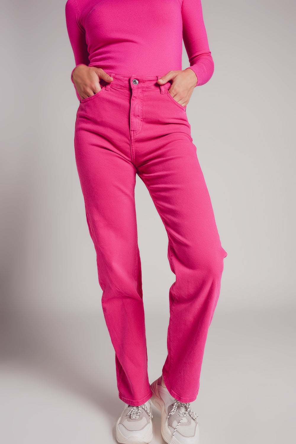 Calças de ganga mom fuchsia com alta subida e ajuste solto