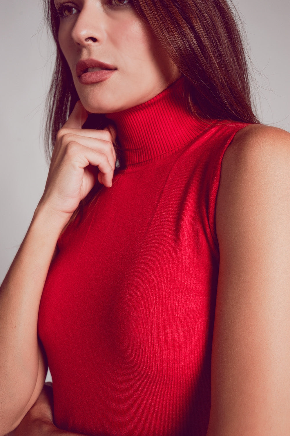 Camisola de malha sem mangas em vermelho