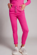 Calças de ganga skinny fuchsia com fecho de botão exposto
