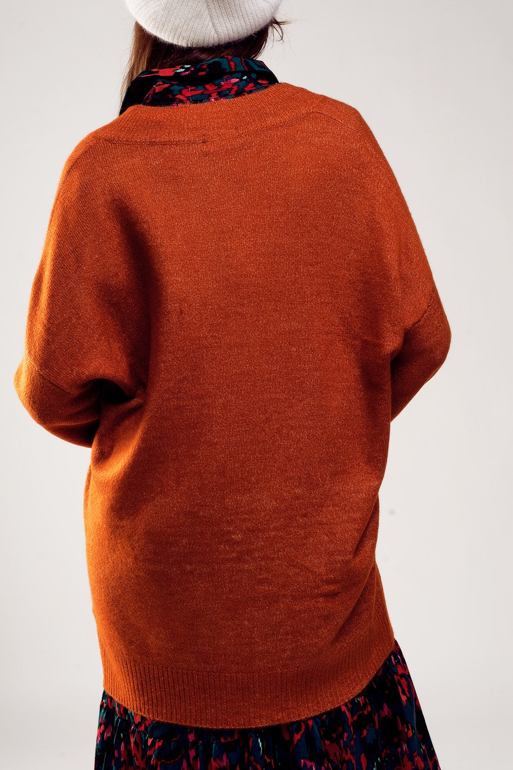 Vestido camisola oversize com decote em V laranja