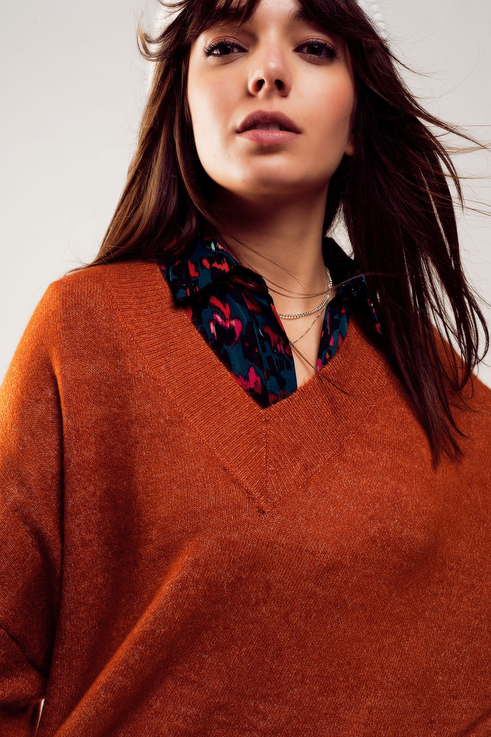 Vestido camisola oversize com decote em V laranja