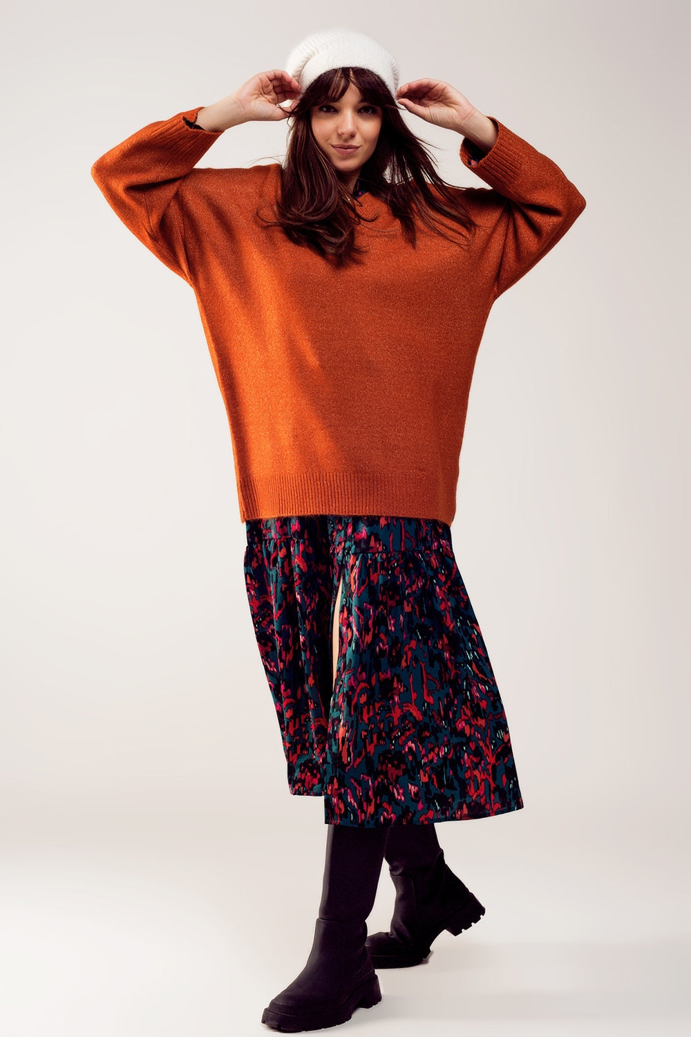Vestido camisola oversize com decote em V laranja