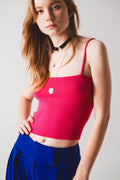 Top de malha sem mangas fucshia com nervuras