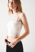 Top de malha sem mangas branco com nervuras