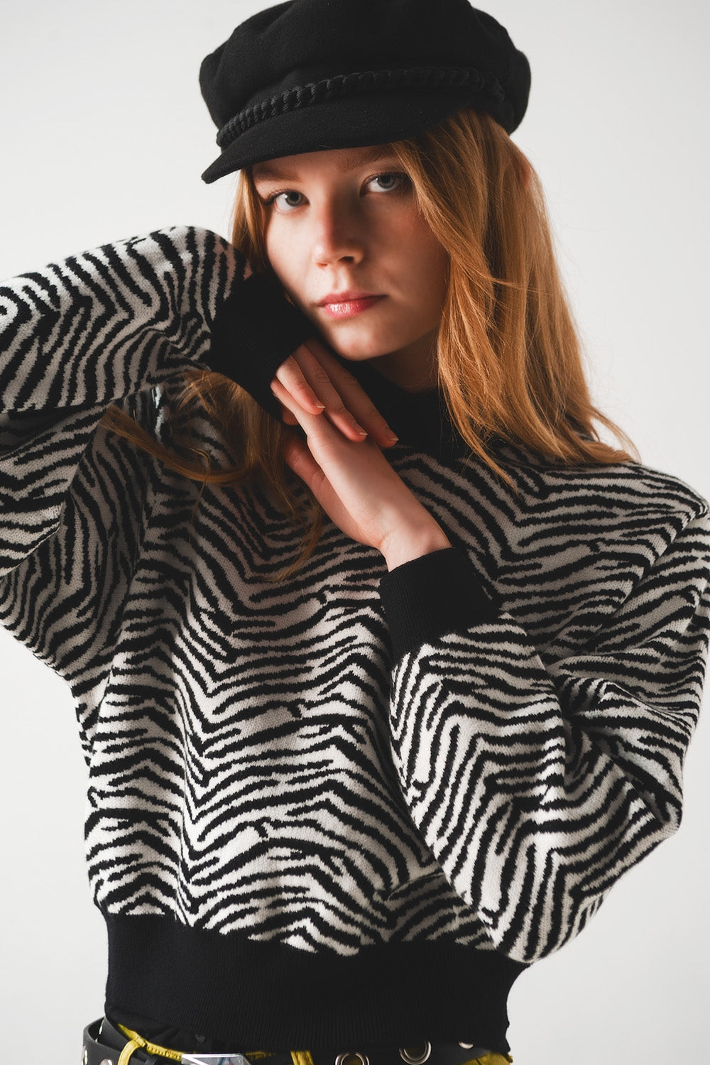 Camisola preta com estampa de zebra
