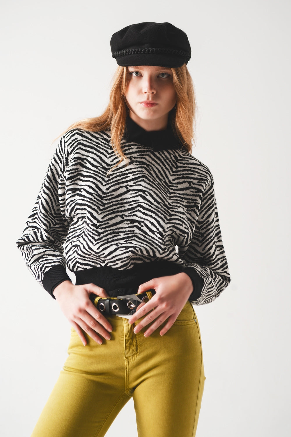 Camisola preta com estampa de zebra