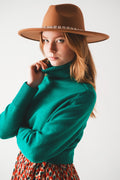Camisola de pescoço alto cropped em verde
