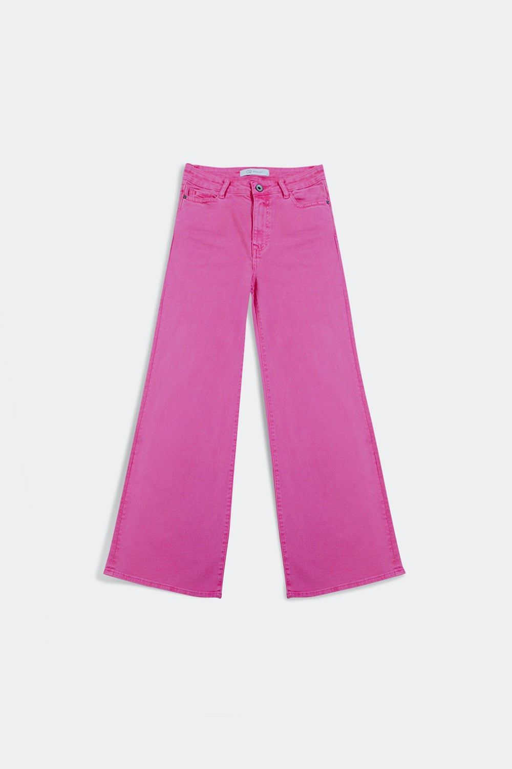 Calças de ganga de fundo largo em mistura de algodão rosa