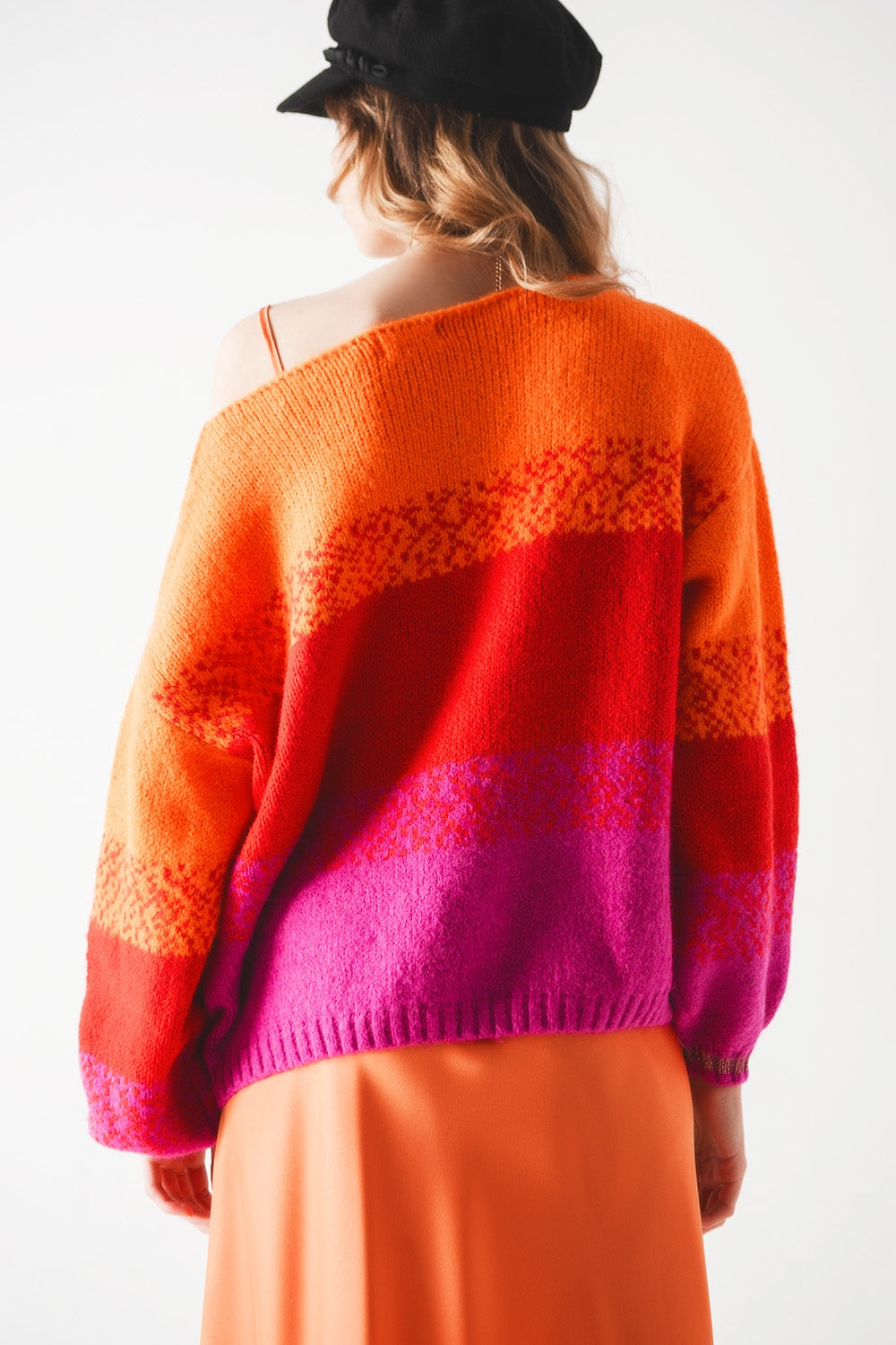 Camisola de malha laranja com riscas mélange