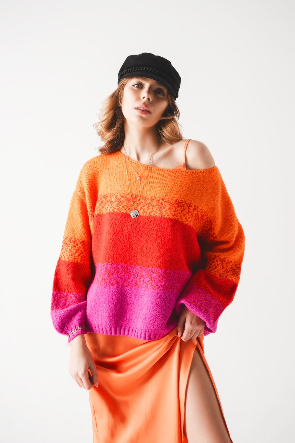 Camisola de malha laranja com riscas mélange