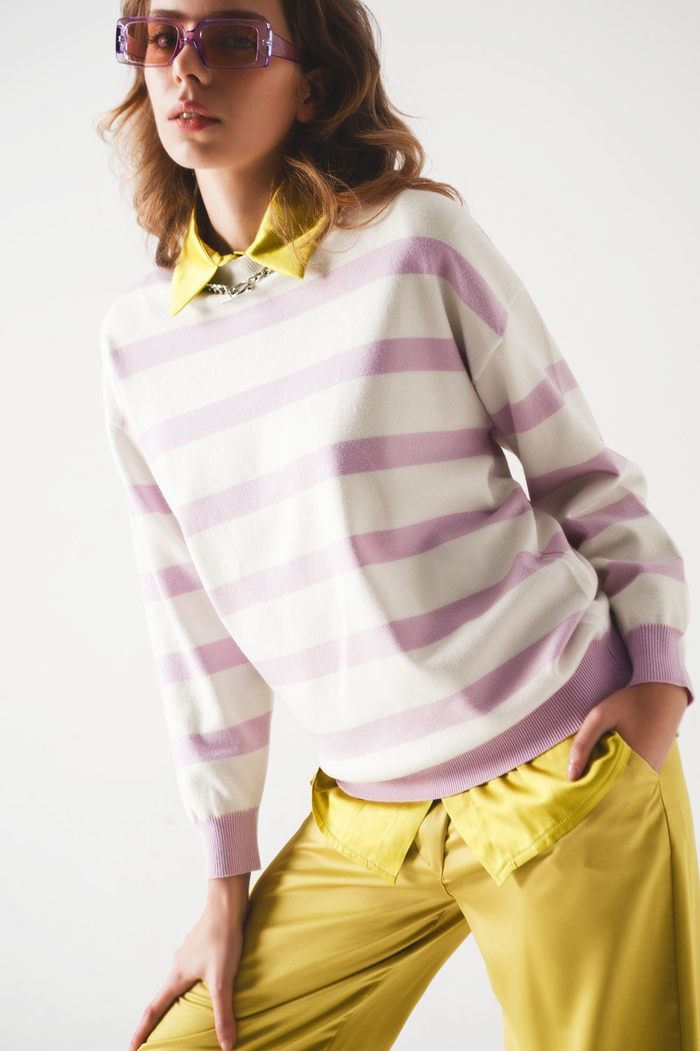 Camisola longa com riscas púrpura