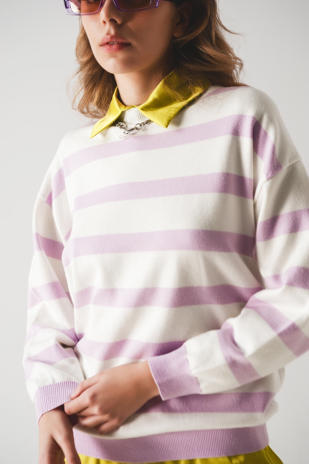 Camisola longa com riscas púrpura