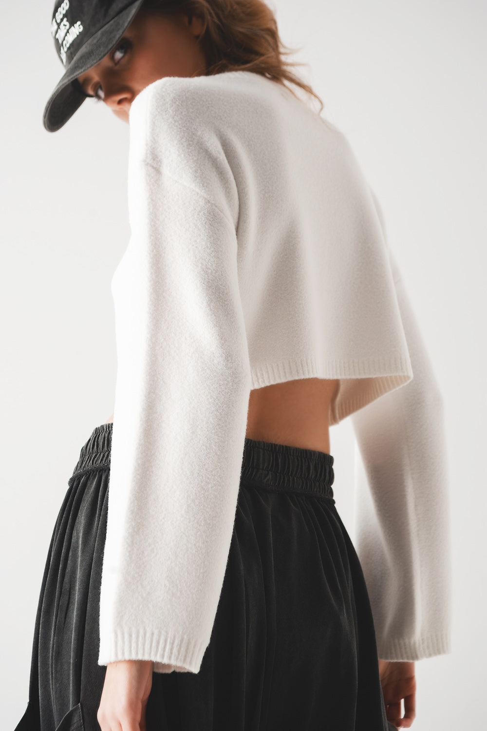 Camisola curta de malha creme