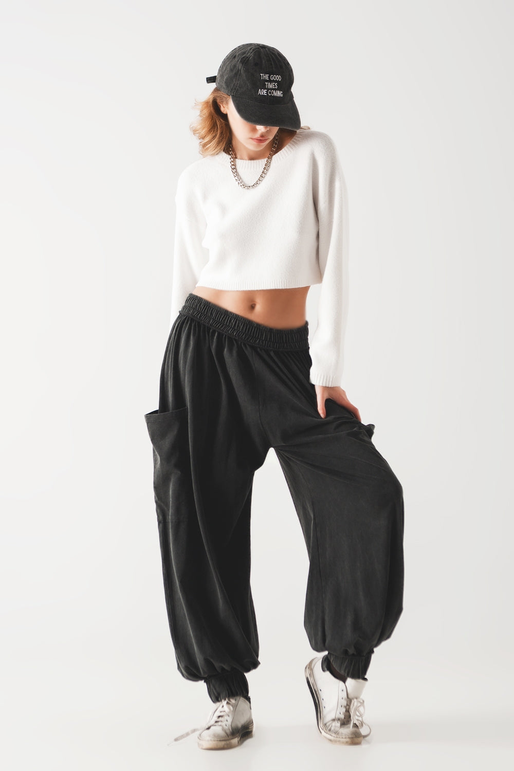 Camisola curta de malha creme