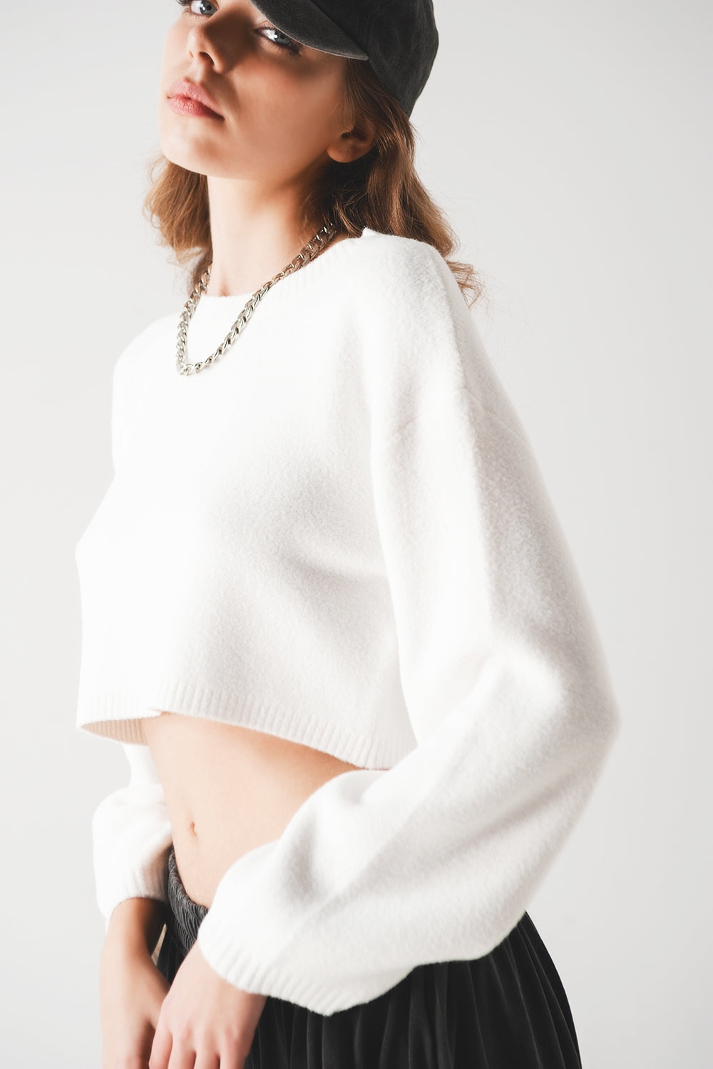 Camisola curta de malha creme