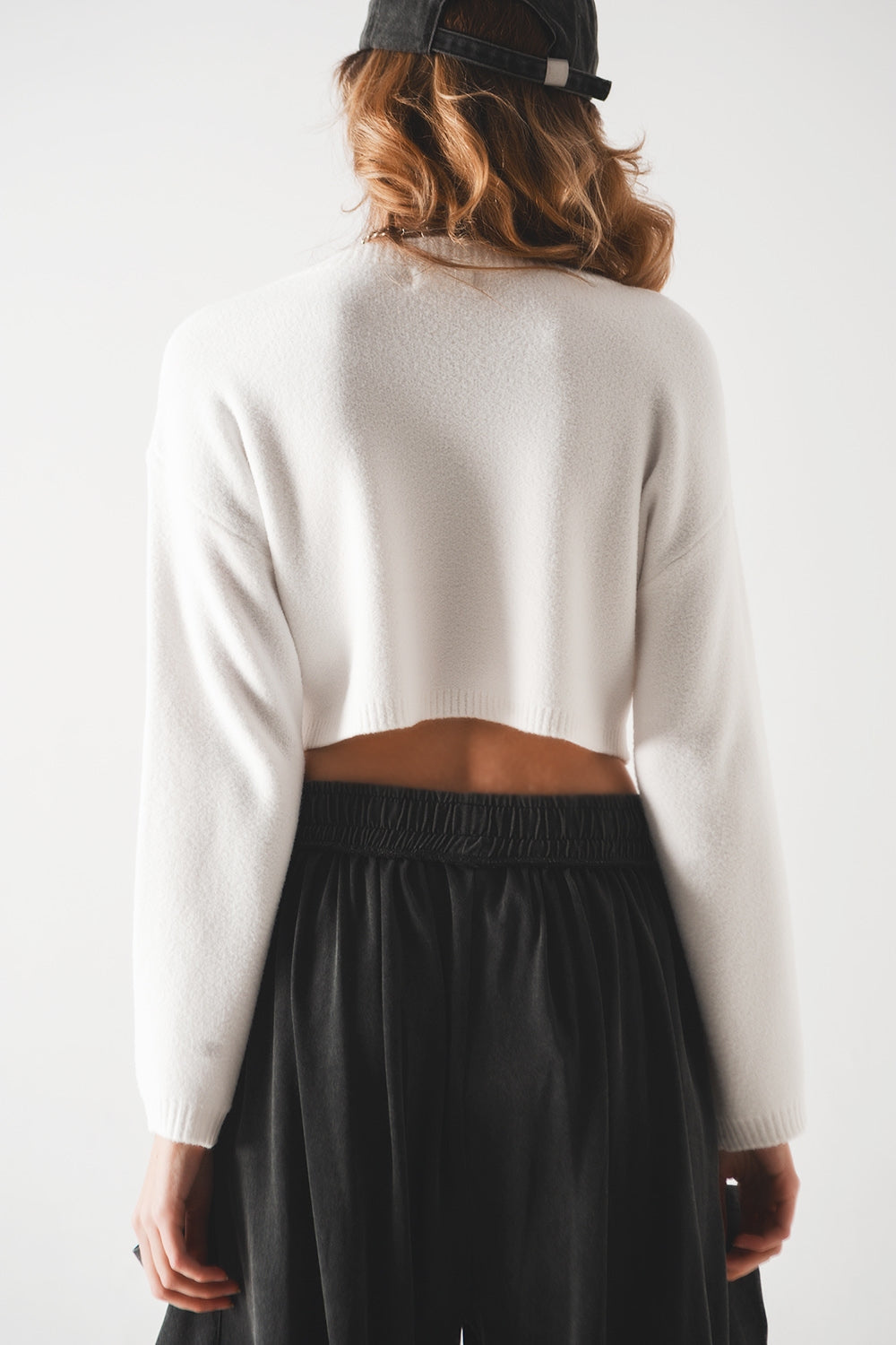 Camisola curta de malha creme