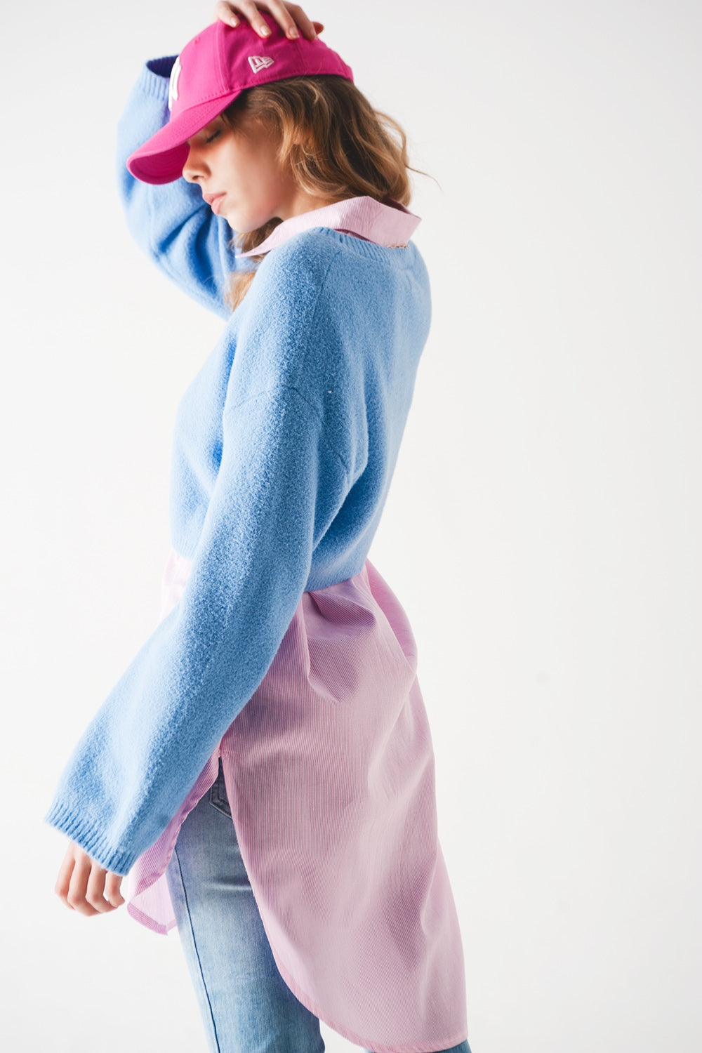 Camisola curta de malha azul