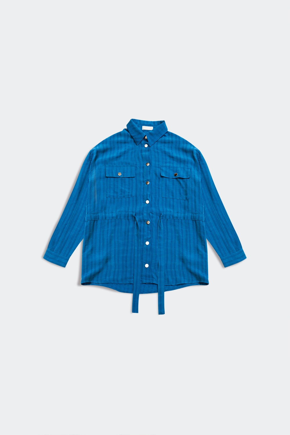 Camisa de manga comprida com cintura em azul