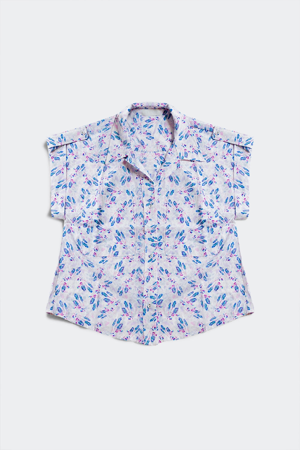 Blusa lilás com bolsos e estampa floral