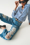 jeans boyfriend destruído em azul