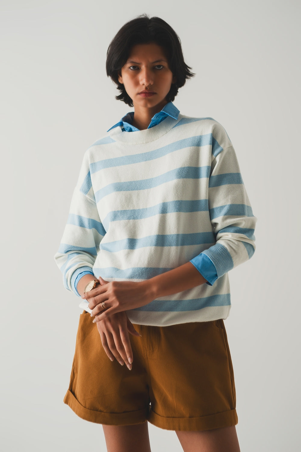 Camisola longa com riscas azuis