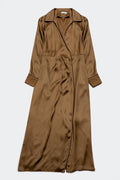 Vestido comprido em cetim bege