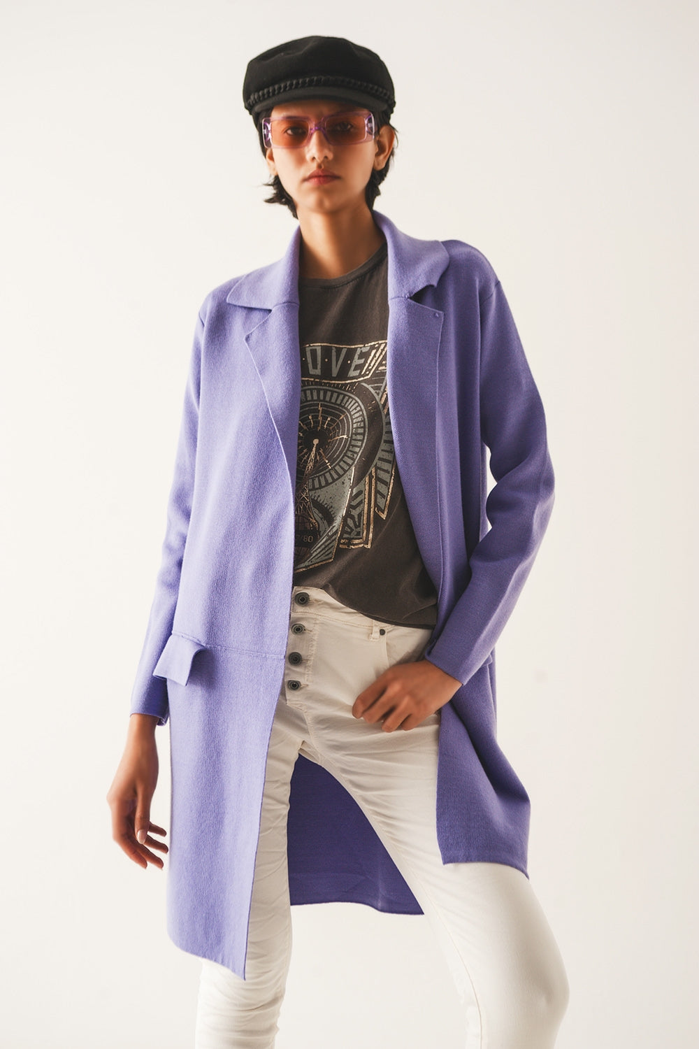 Cardigan de gola oversized em púrpura