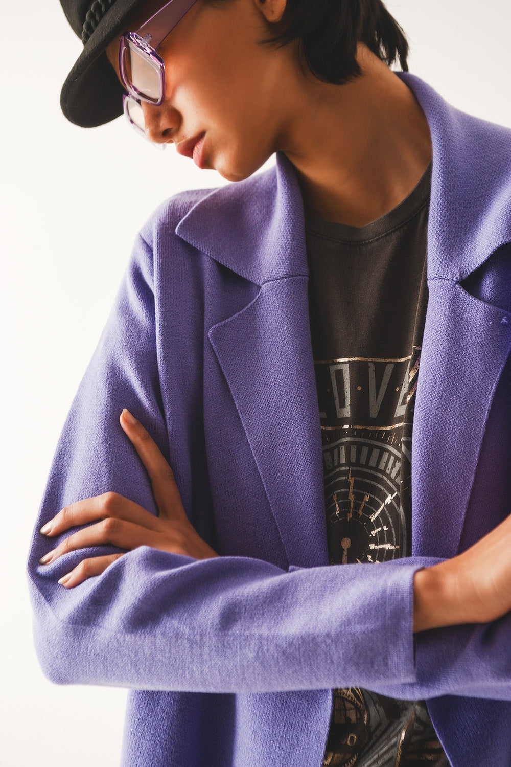 Cardigan de gola oversized em púrpura